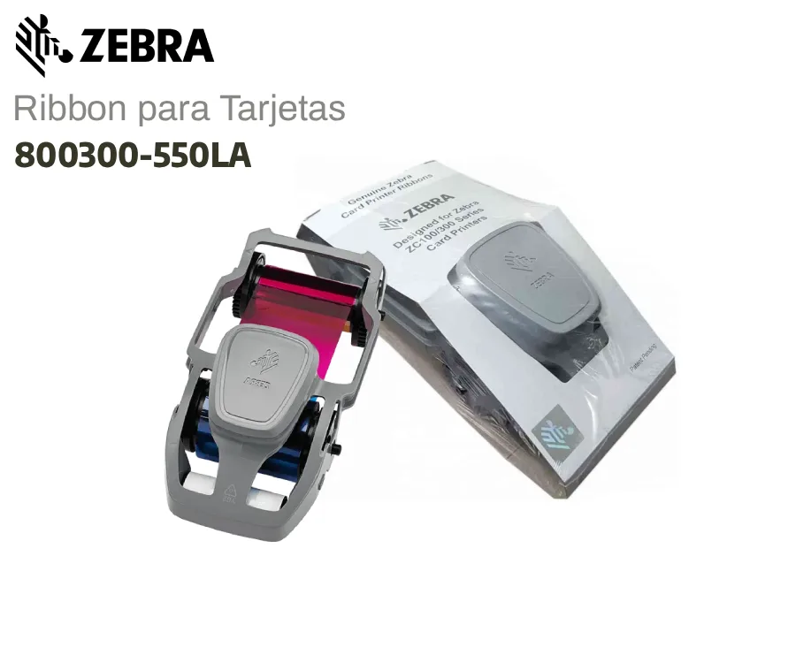 Ribbon para Tarjetas Zebra YMCKO 300 Imágenes Para ZC300 800300-550LA